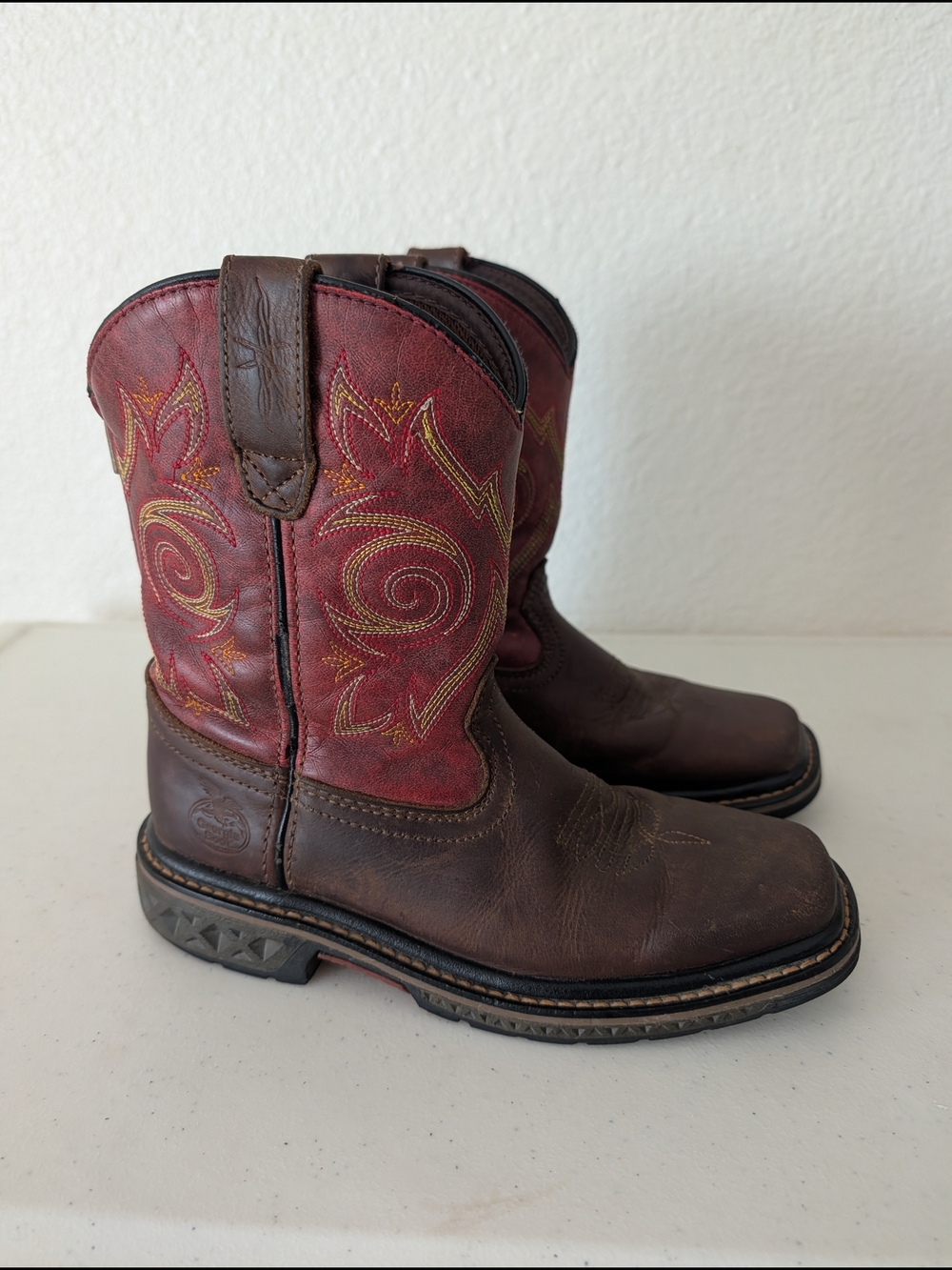 Georgia Boot Kids Brown Leather Boots with Red Shaft